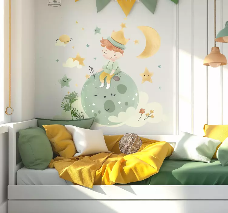 Gelukkig kind op de maan Muursticker kinderkamer - TenStickers