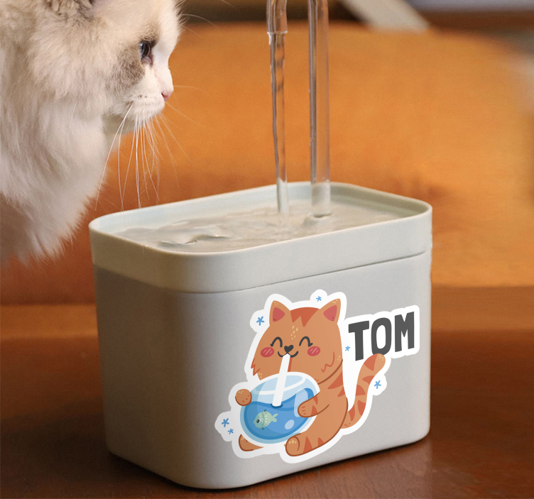 Katten drinkfontein sticker met naam - TenStickers