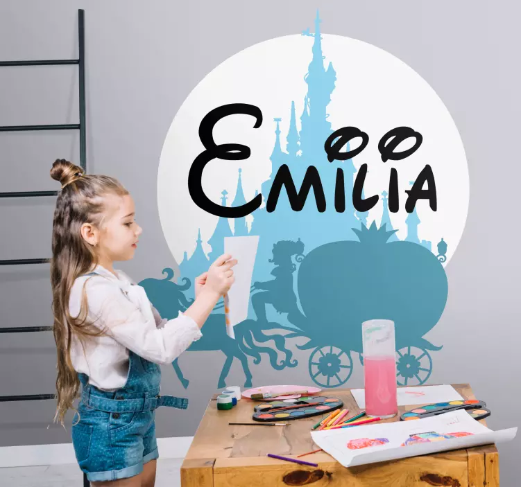 Blauw sprookje met naam muursticker kinderkamer - TenStickers