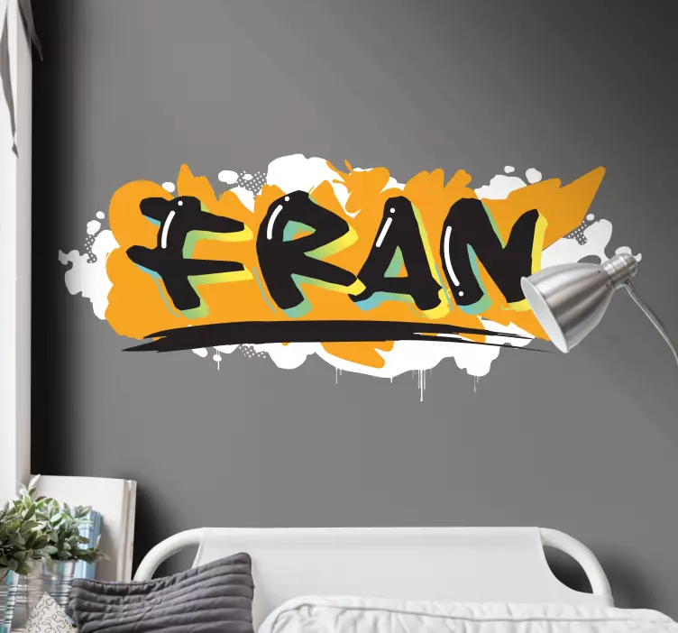 Oranje graffiti naam muursticker tienerkamer - TenStickers
