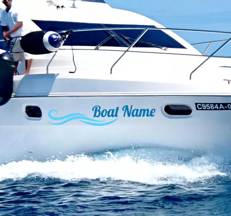 Aanpasbare bootnaam sticker met zeegolf - TenStickers