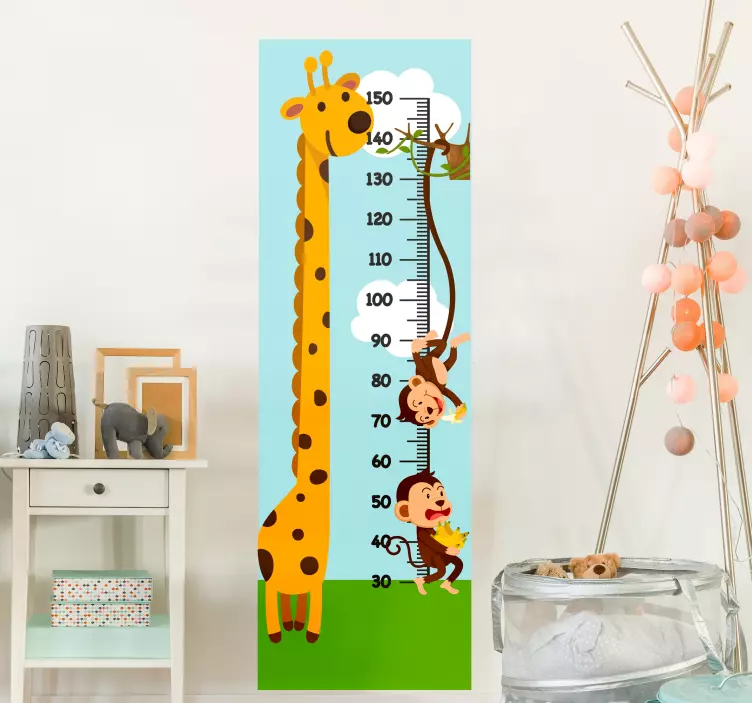 Aap en giraff meter meetlat zelfklevende sticker - TenStickers