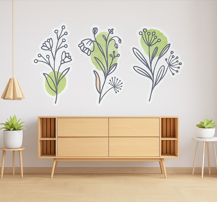 Abstracte wilde bloemen woonkamer muursticker - TenStickers