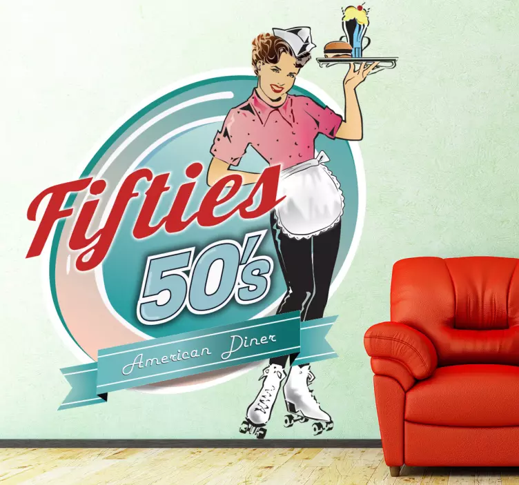 Amerikaanse Serveerster Muursticker - TenStickers