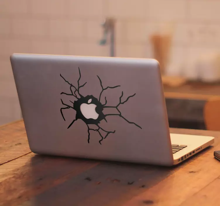 Apple muur gebroken laptop sticker - TenStickers