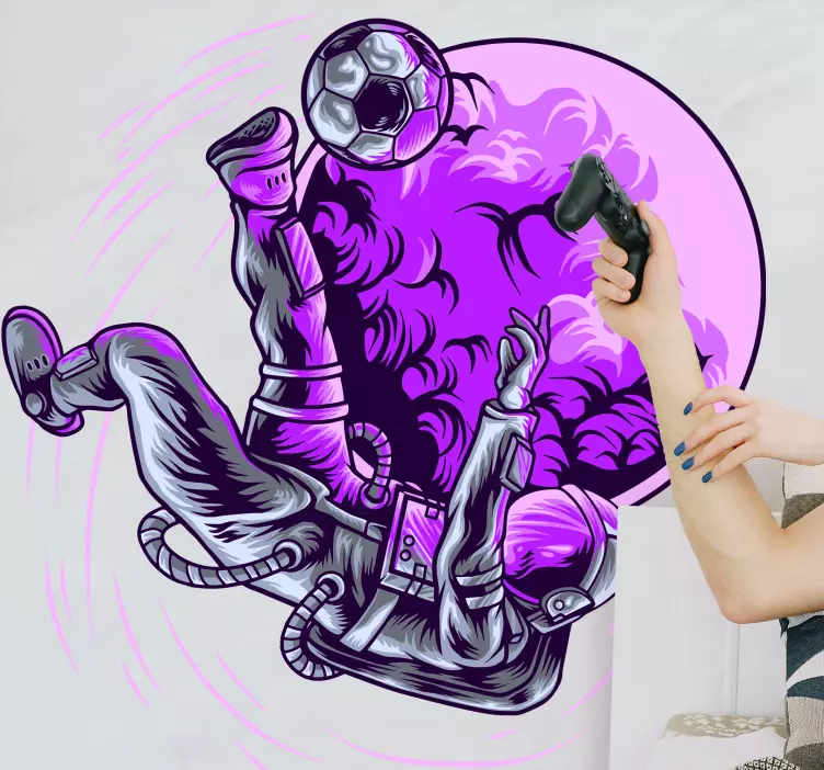 Voetbal muursticker astronaut die bal schopt - TenStickers