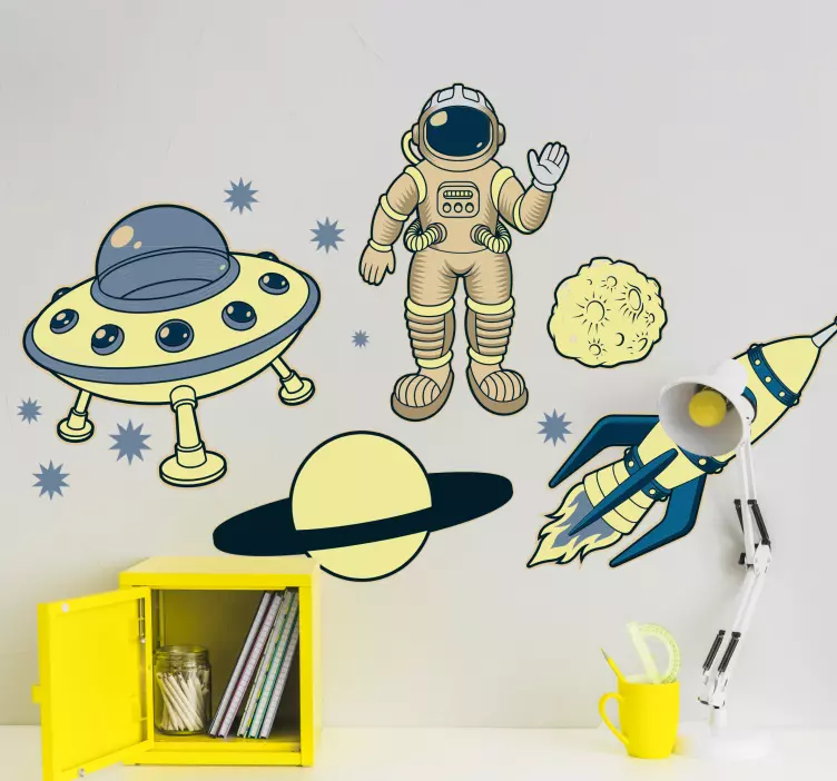 Astronaut geel avontuur muursticker ruimte - TenStickers
