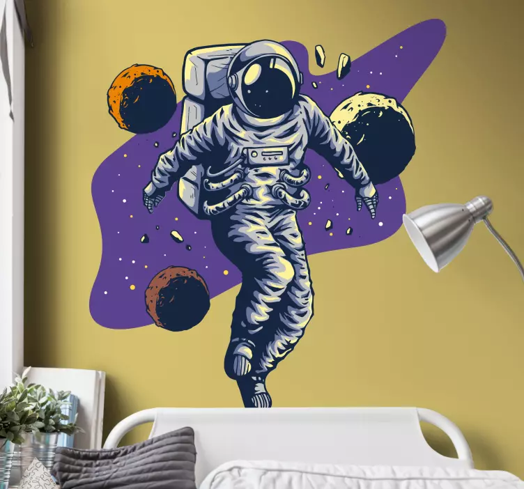 Astronaut in een baan om de aarde muursticker ruimte - TenStickers