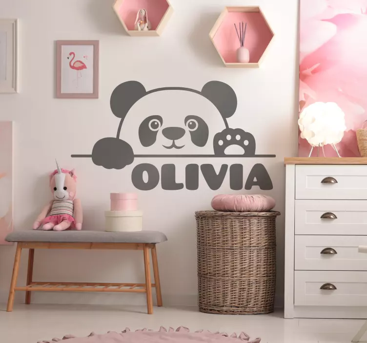 Muursticker kinderkamer dieren met babypanda met naam - TenStickers