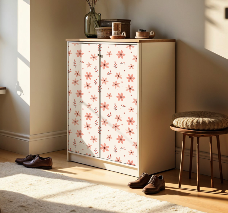 Beige bloemen kast stickers - TenStickers