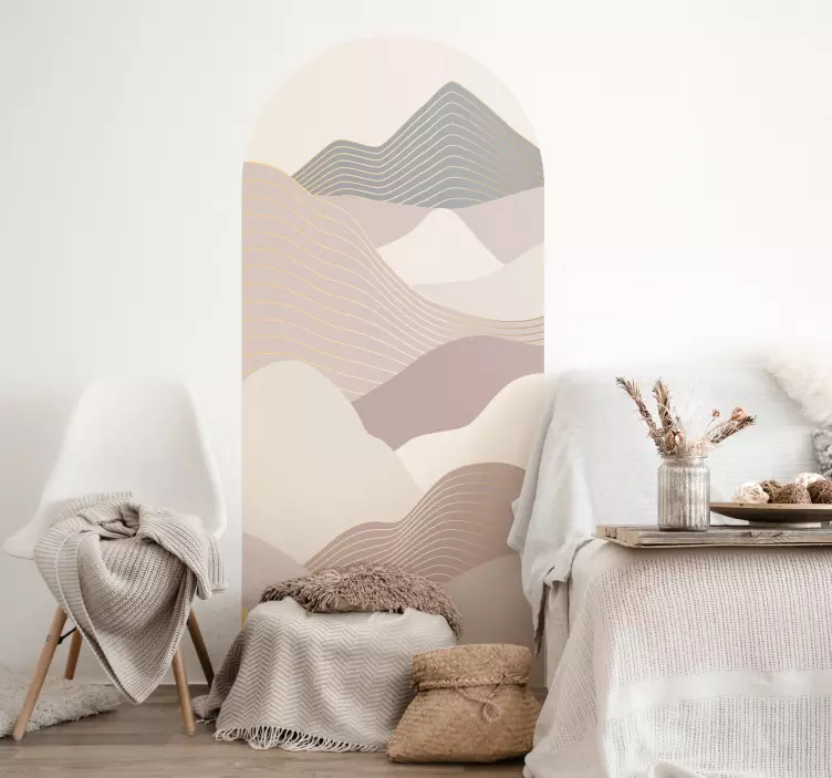Muursticker woonkamer met beige boogvorm abstracte - TenStickers