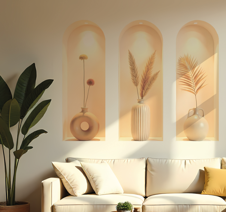 Beige planten triptiek sticker met visuele effecten - TenStickers