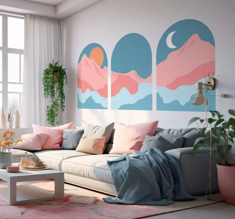 Muursticker woonkamer met berg uitzicht abstract - TenStickers