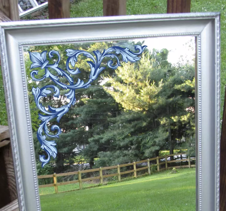 Blauwe bloemen hoeken spiegel zelfklevende sticker - TenStickers