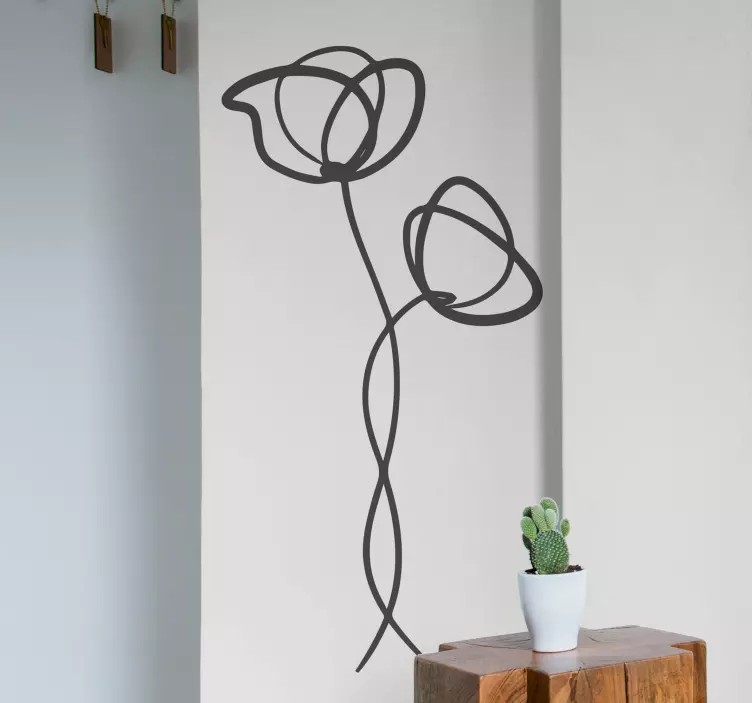 Bloemen muursticker woonkamer minimalistische klaprozen - TenStickers