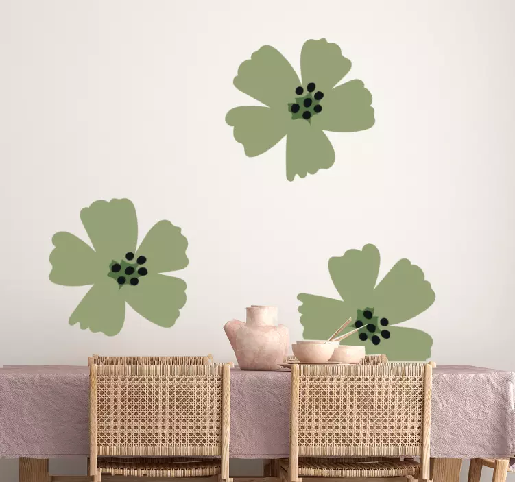 Groene abstracte bloemen muursticker eetkamer - TenStickers