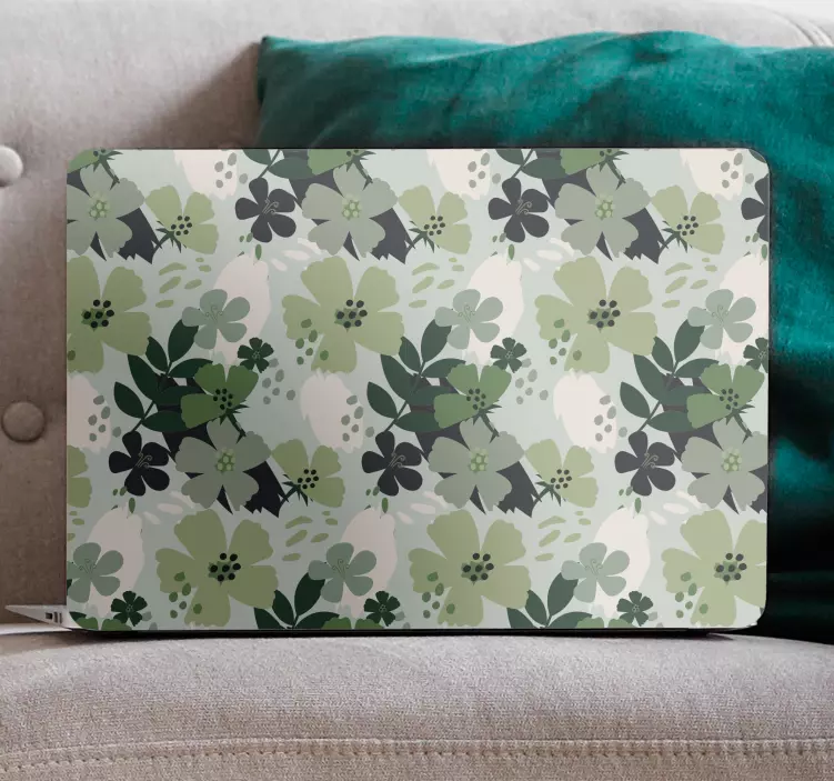 Groene bloemenprint laptop sticker - TenStickers