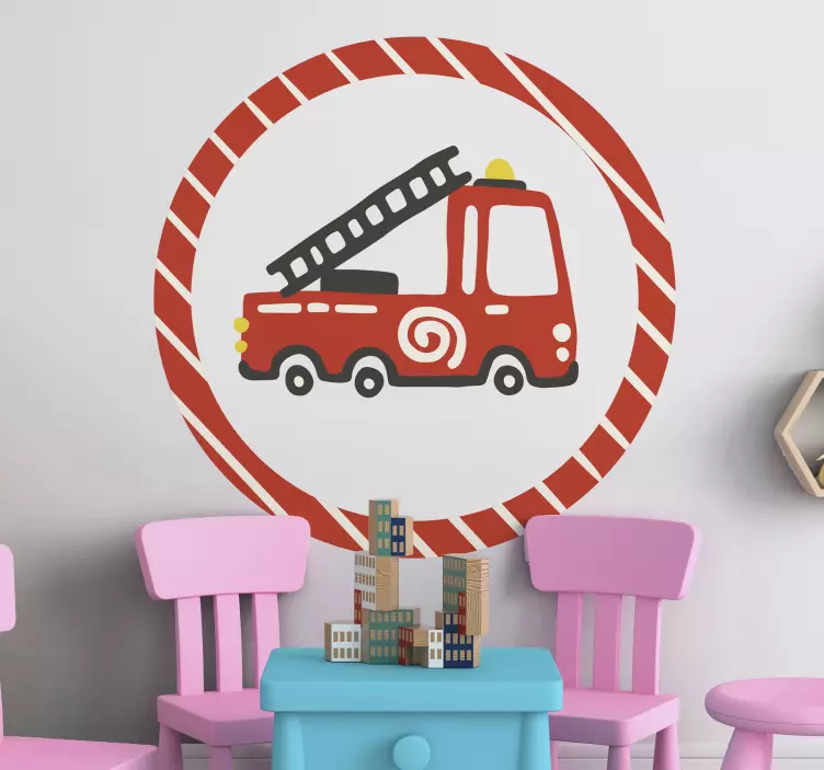 Brandweerwagen illustratie muursticker kinderkamer - TenStickers