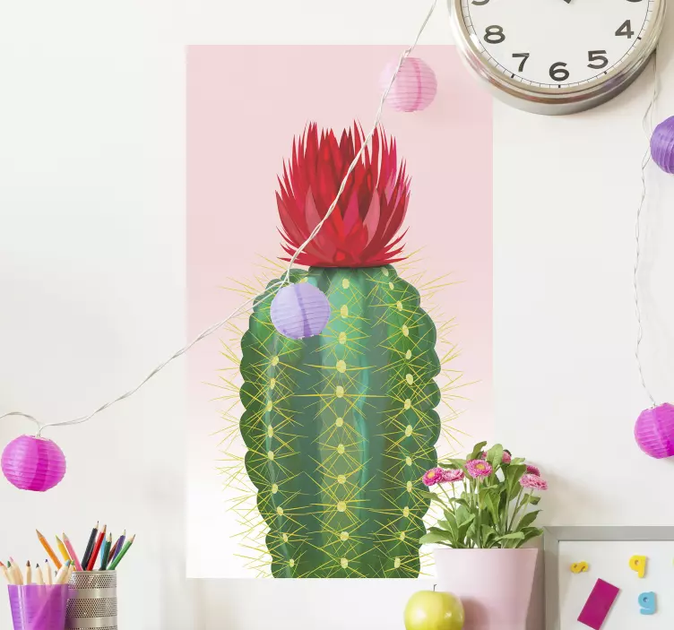 Cactus met bloeiende bloem sticker bloemen en planten - TenStickers