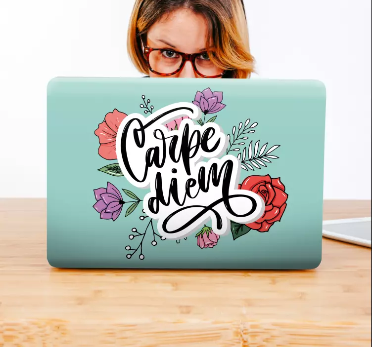 Carpe diem floral laptop sticker - TenStickers