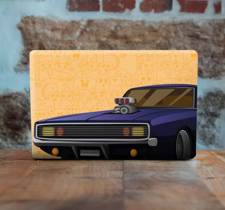 Cartoon muscle car laptop sticker - TenStickers
