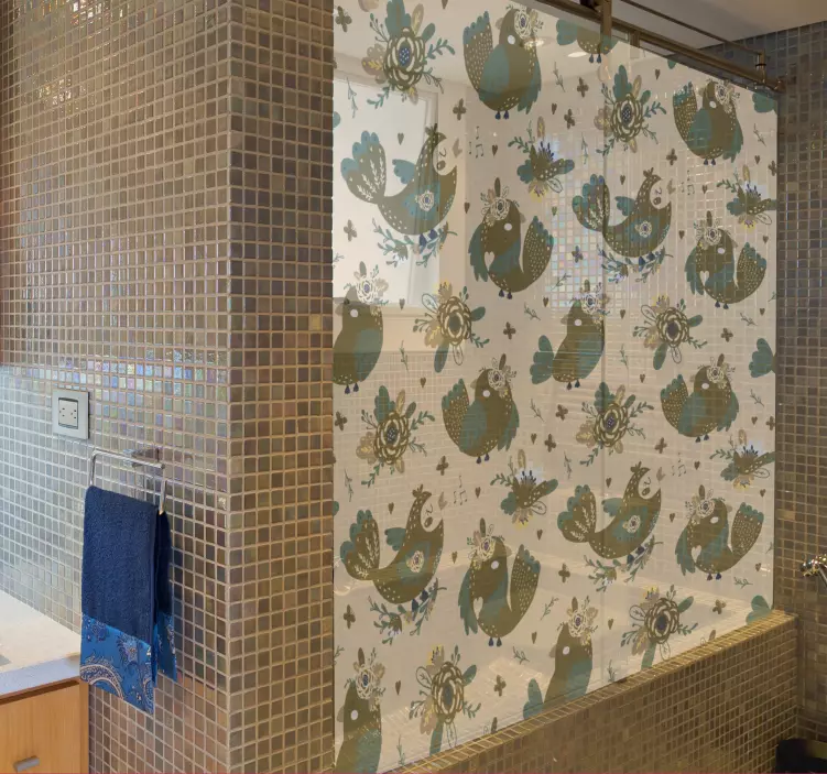 Charmante vogelpatronen douchedeur sticker - TenStickers