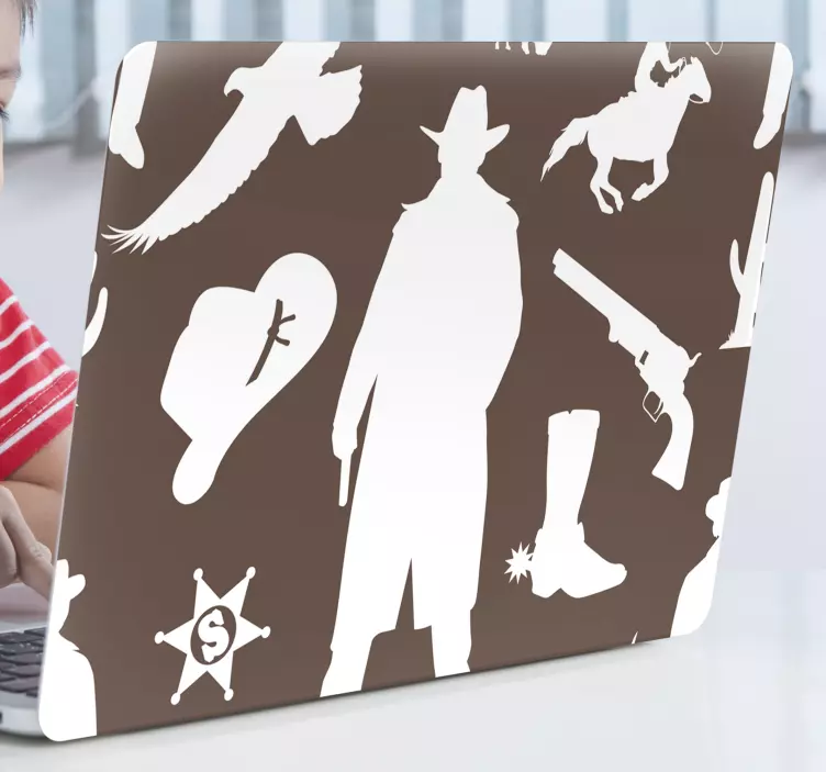 Cowboy silhouet scène laptop sticker - TenStickers