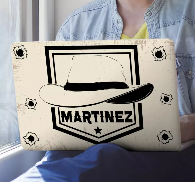 Cowboyhoed met aangepaste naamontwerp laptop sticker - TenStickers