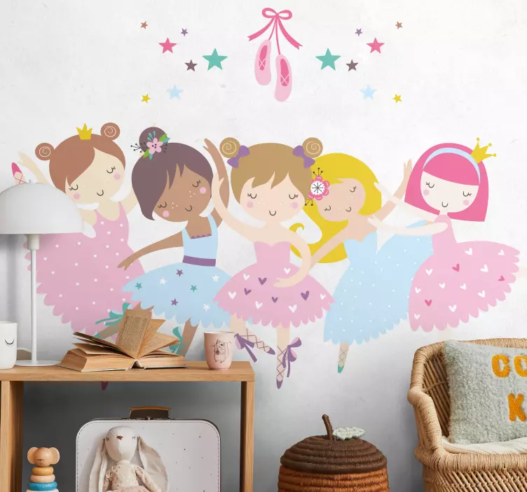 Dansende ballerina-personages muursticker kinderkamer - TenStickers