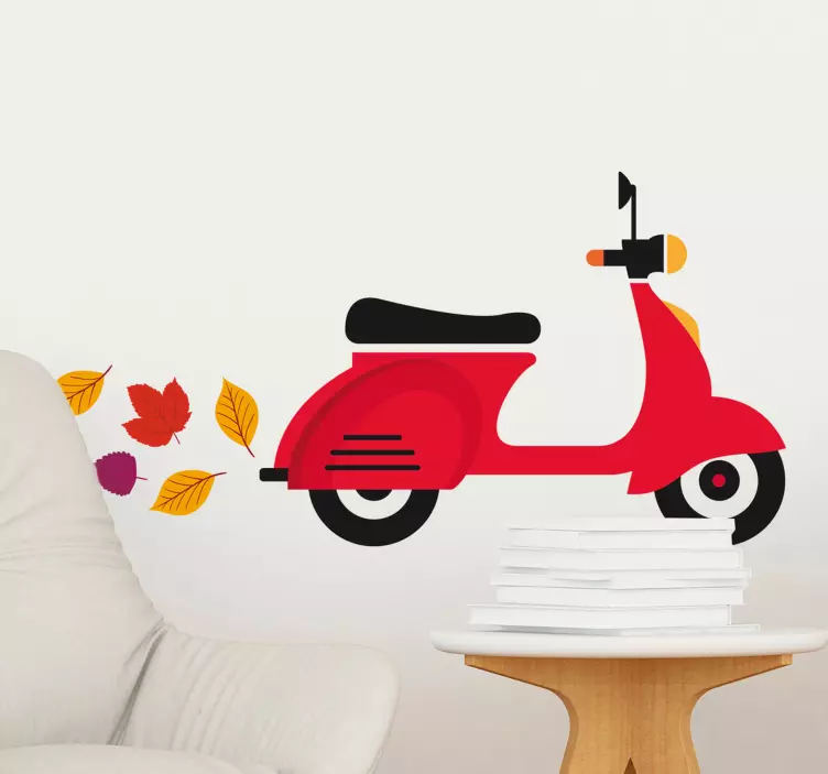 Decoratiesticker Scooter met Herfstblad - TenStickers
