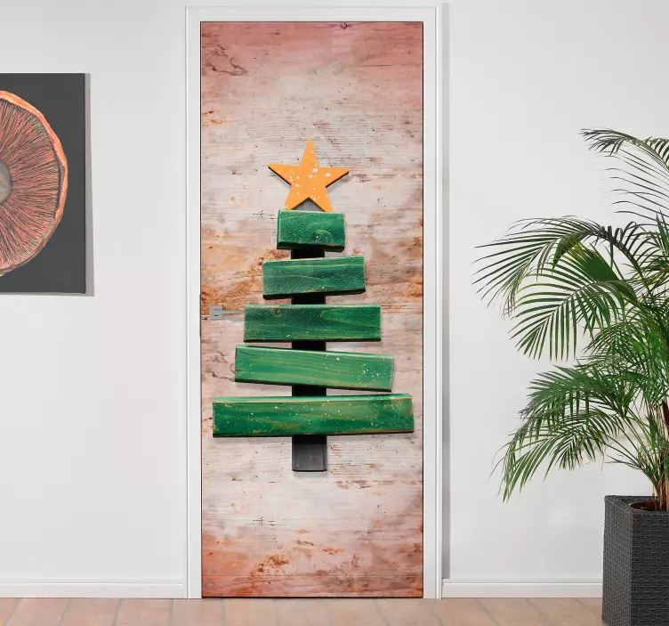 Deursticker houten kerstboom - TenStickers