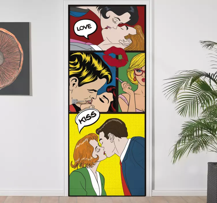 Deursticker pop art zoenende koppels - TenStickers