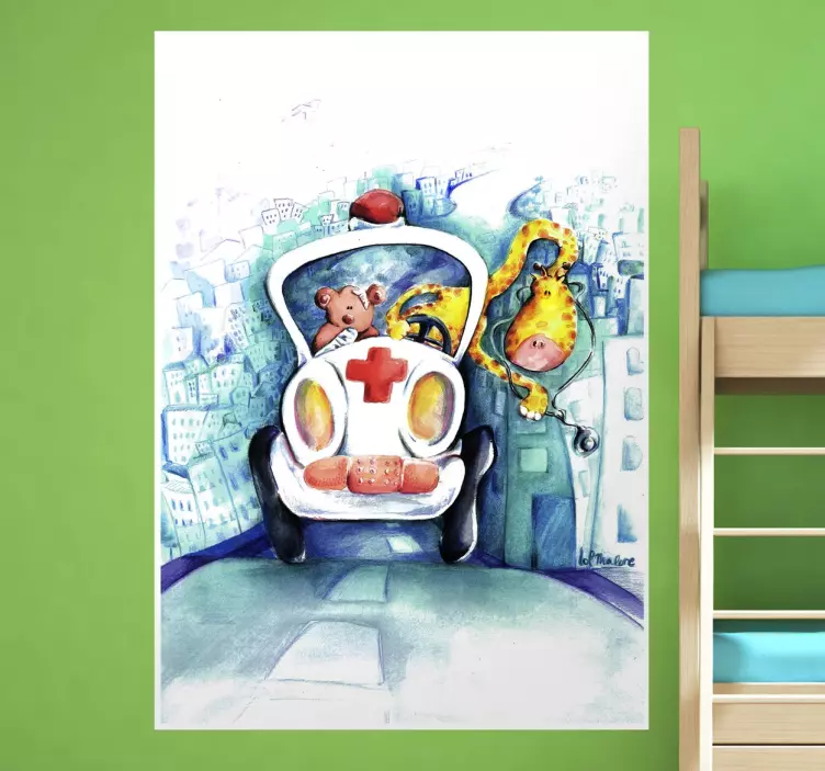 Dierenambulance giraffe en beer sticker - TenStickers