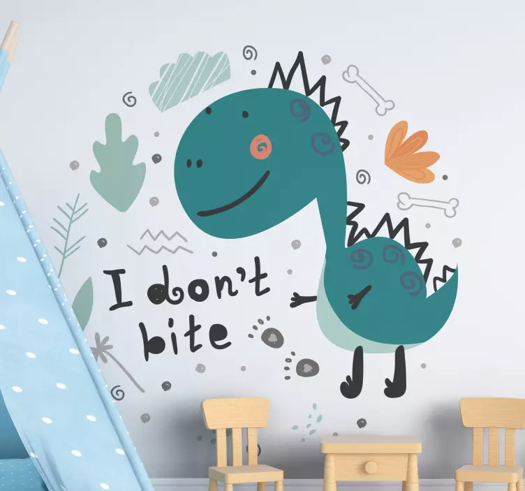 Muursticker dino Dinosaurus groen glimlachen - TenStickers