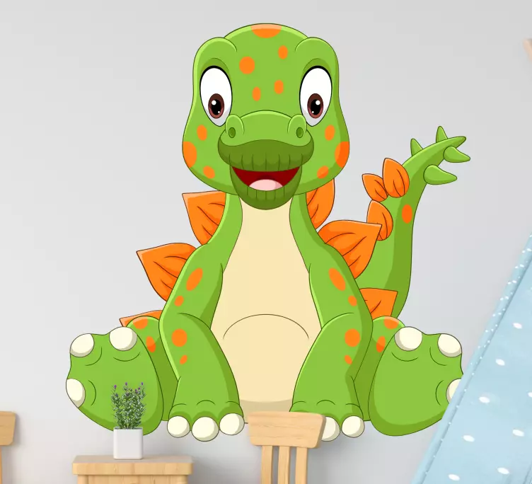 Dino muursticker groen zittende dinosaurus - TenStickers