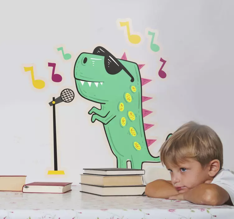 Dino muursticker zingend dinosaurussymbool - TenStickers