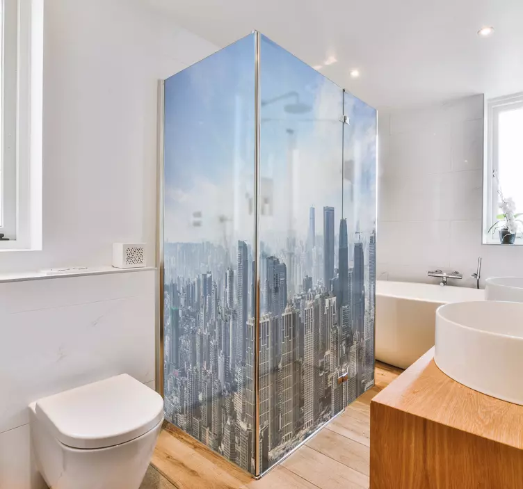 douche deur sticker city skyline - TenStickers