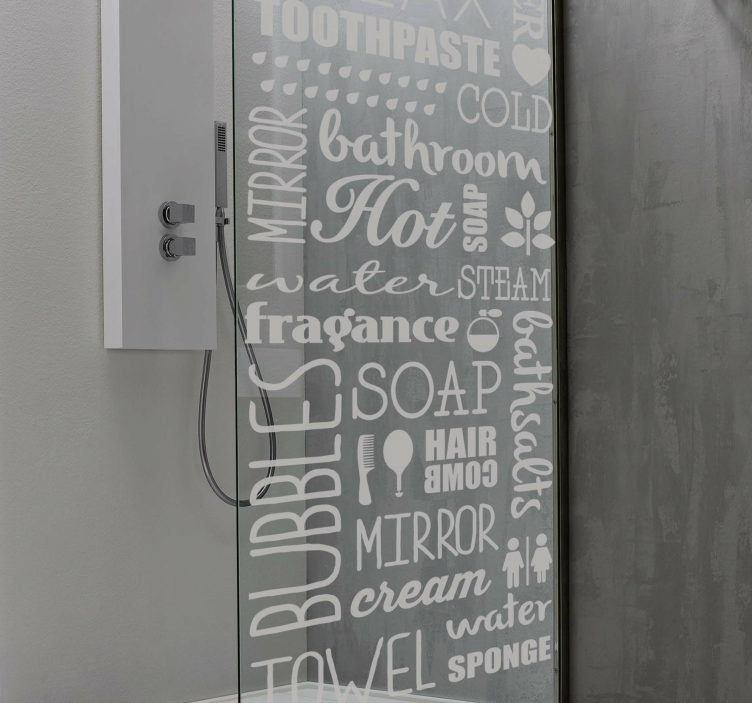 Douchecabine sticker tekst Badkamer wolk van woorden - TenStickers