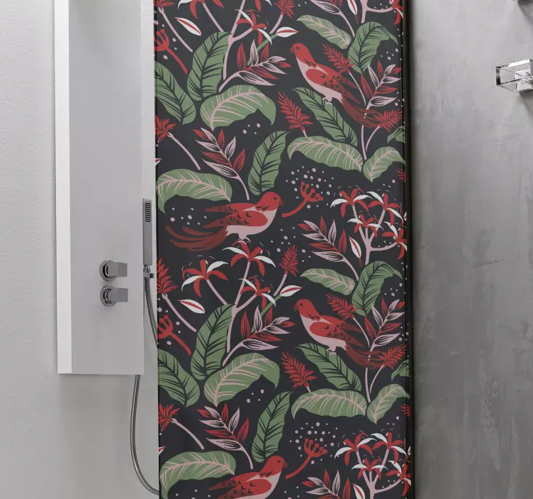 Douchecabine stickers Rood bladerenpatroon - TenStickers