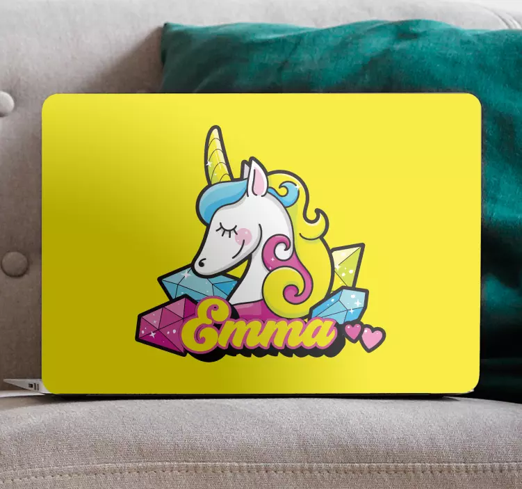Aangepaste eenhoorn met edelstenen laptop sticker - TenStickers