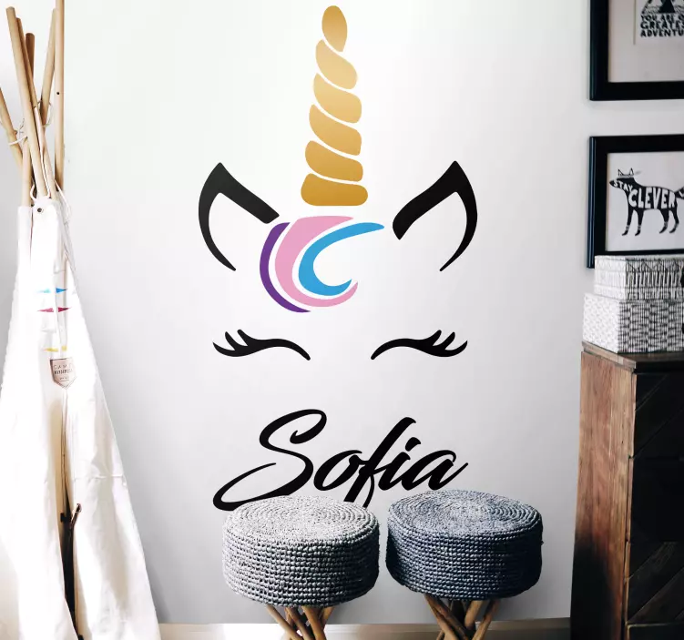 Eenhoorngezichtsaanpassing muursticker kinderkamer - TenStickers