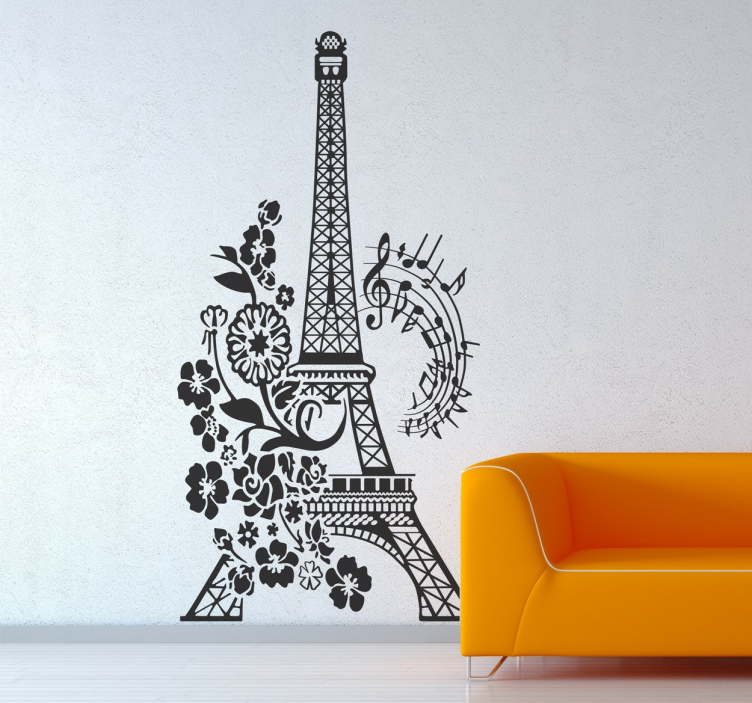 Eiffel toren bloemen muziek sticker - TenStickers
