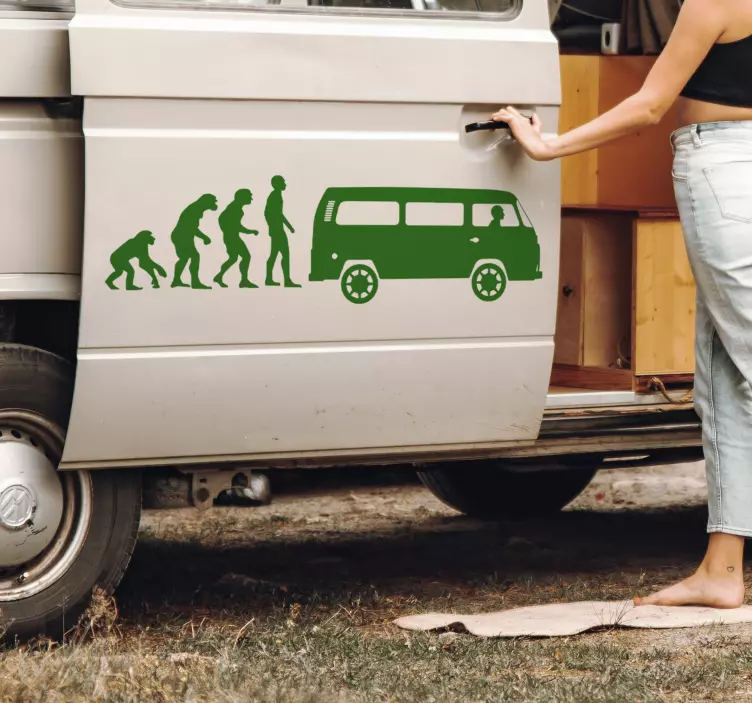 Evolutie mens en een camper sticker  - TenStickers