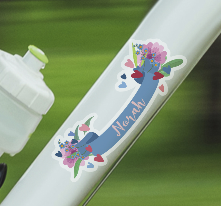 Fietsstickers Aanpasbare naam met bloemen en harten - TenStickers