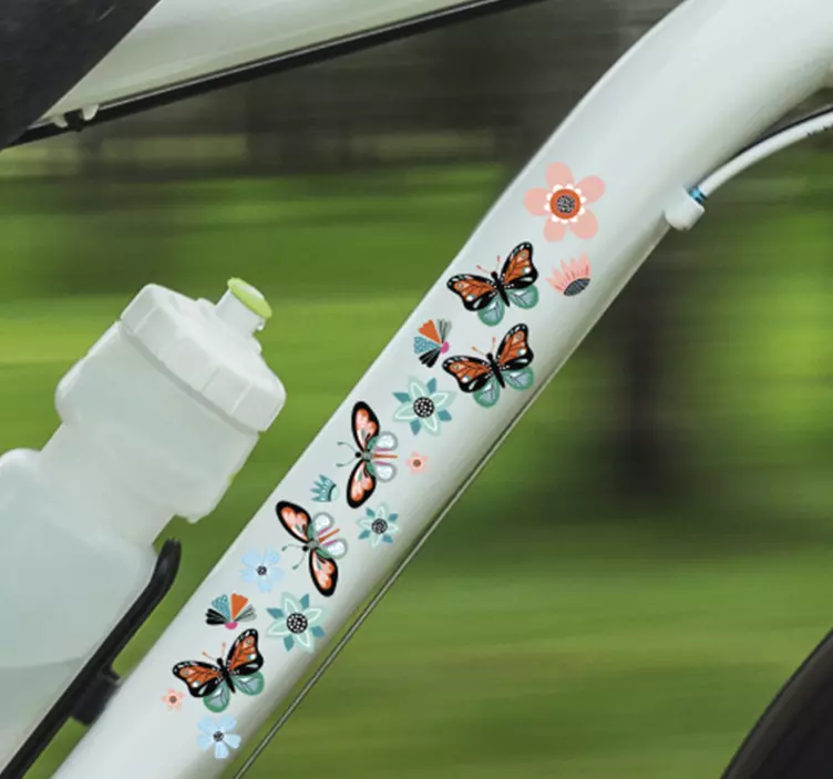 Fiets sticker vlinders en bloemen - TenStickers