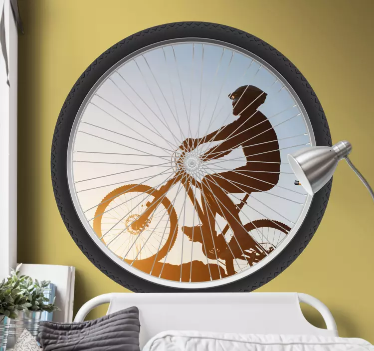 Fietser silhouet wiel fiets sticker - TenStickers