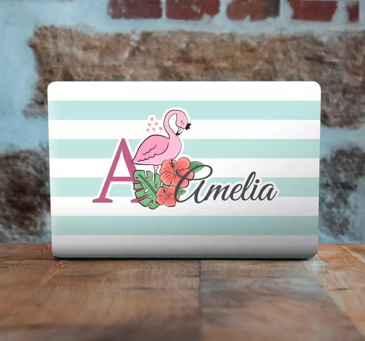 Flamingo bloemen initiaal laptop sticker - TenStickers