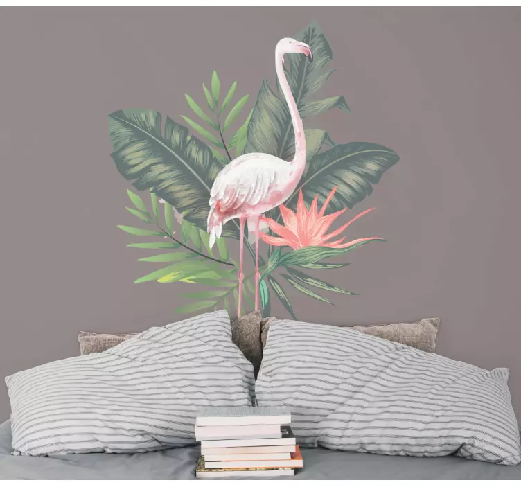 Flamingo en monstera bladeren muursticker - TenStickers