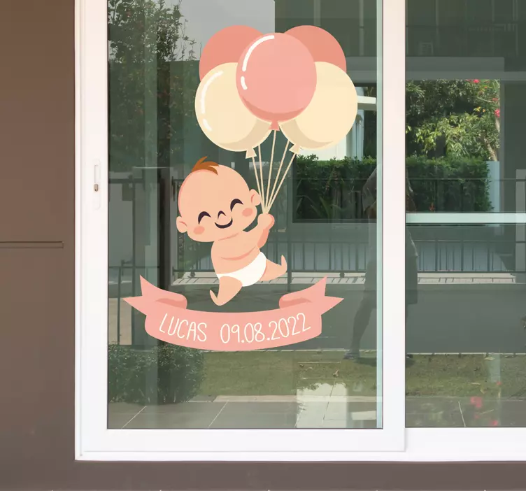 Geboorte baby raamsticker met datum - TenStickers