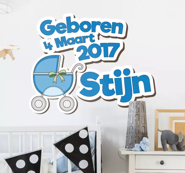 Geboortesticker naam datum jongetje - TenStickers
